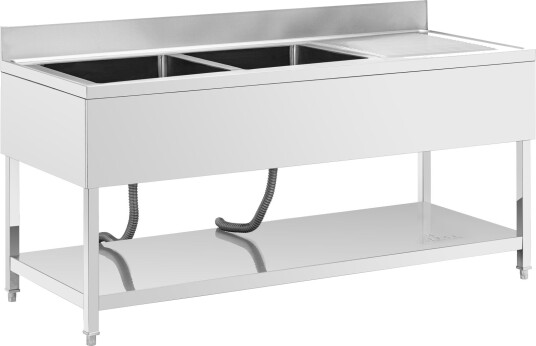Oppvaskbenk - 2 servanter - rustfritt stål - 180 x 70 cm - Royal Catering RCGS-2B180D7
