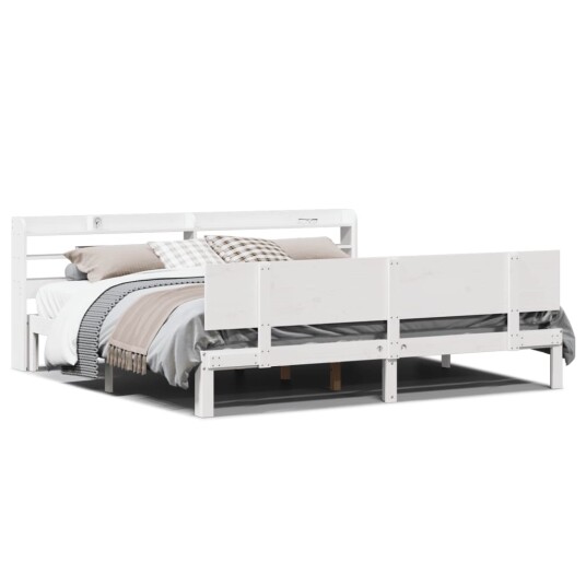  Sengeramme med hodegavl hvit 200x200 cm heltre furu 3306836
