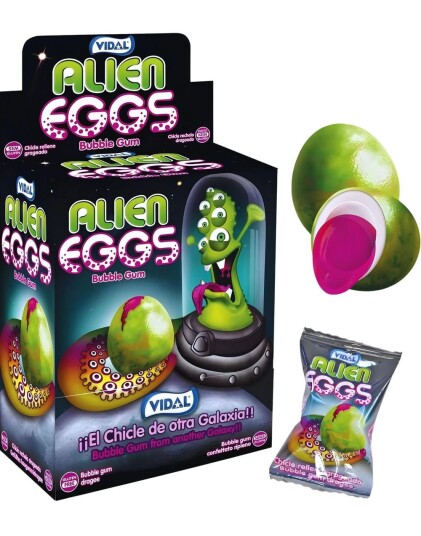 200 stk Vidal Alien Eggs   Tyggegummiegg med Fyll   Hel Eske 1 kg