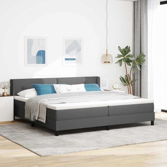  Mørk grå sengebunn seng med madrass 200x200 cm stoff