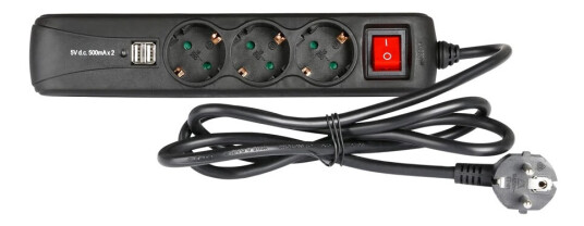 Adam Hall Accessories 8747 S3 Usb 3 Outlet Power Strip, Dual Usb, On/off
