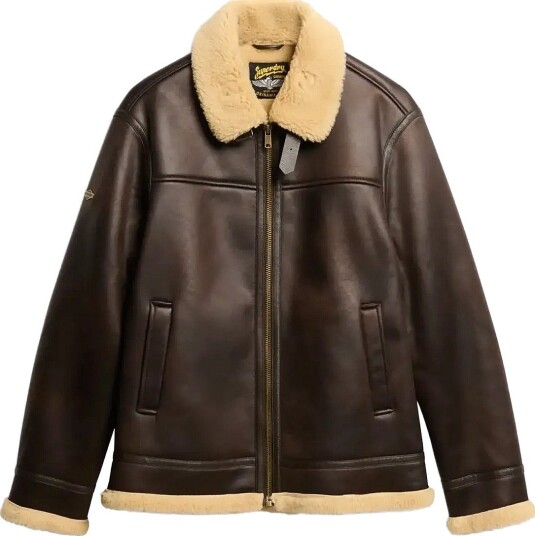 Superdry Faux Shearling Aviator Jacket DARK BROWN S