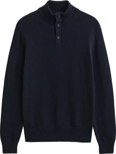 Gant Supima Cotton Half Buttoned Neck Navy L