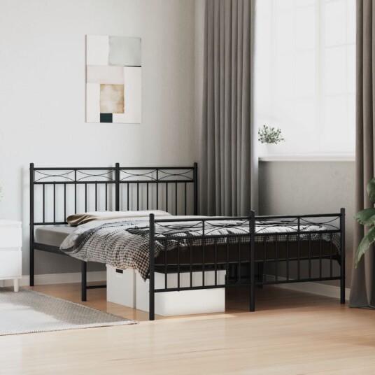 vidaXL Sengeramme i metall med hode- og fotgavl svart 140x200 cm 8721012210196