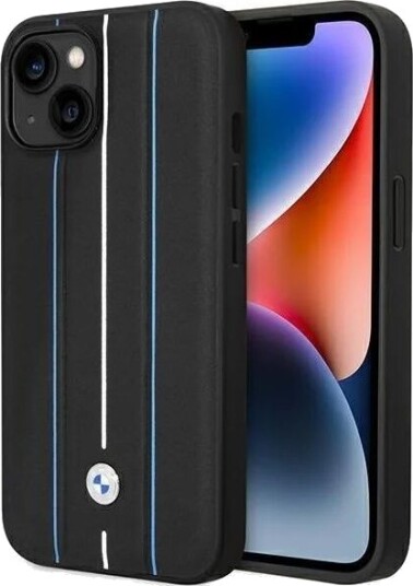 BMW BMHCP14S22RVSK iPhone 14 6.1" black/black hardcase Leather Stamp Blue Lines