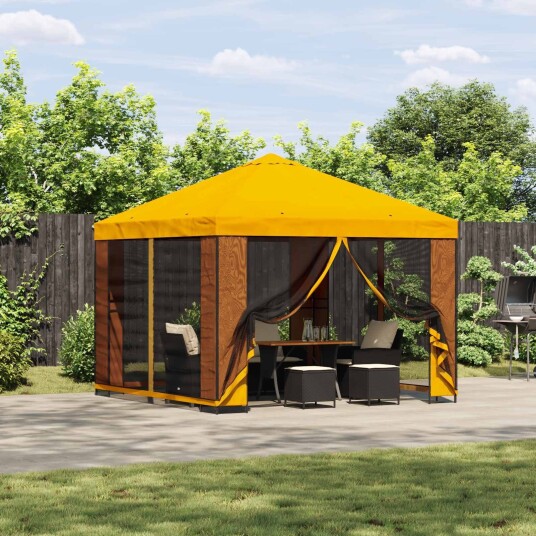 vidaXL Hagepaviljong med sidevegger 3 x 3 m Gul Polyester og stål