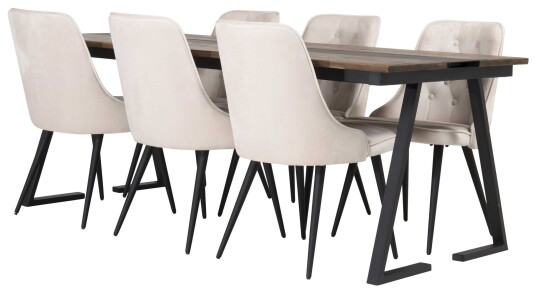 Venture Design Jakarta & Velvet spisegruppe Natur/svart 6 st stoler & bord 200 x 90 cm