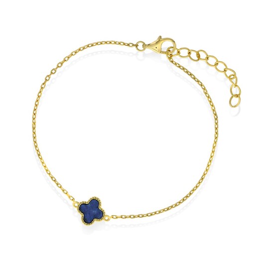 Pan Jewelry Kløver armbånd i 925 forgylt sølv med havblå lapis lazuli Pan Jewelry Kløver armbånd i 925 forgylt sølv med havblå lapis lazuli