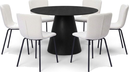 Siena spisegruppe rund 130 cm svart med 6 Katy spisestoler - Svart