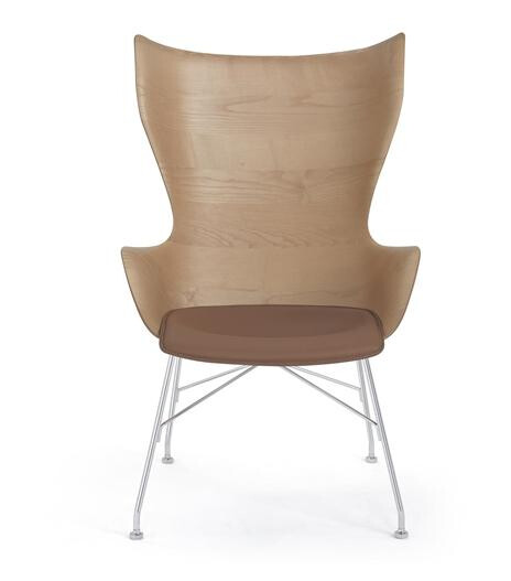 Kartell Kartell K/Wood Lenestol Krom/Lys Ask med Skinnsete