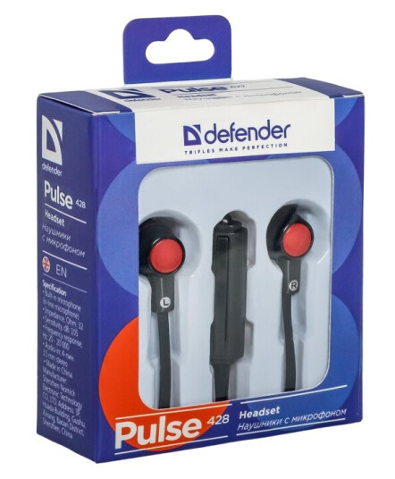 Defender Pulse 428 - Ørepropper Med Mikrofon - I Øret - Kablet - 3,5 Mm Jakk - Lydisolerende - Svart, Rød Defender Pulse 428 - Ørepropper Med Mikrofon - I Øret - Kablet - 3,5 Mm Jakk - Lydisolerende - Svart, Rød