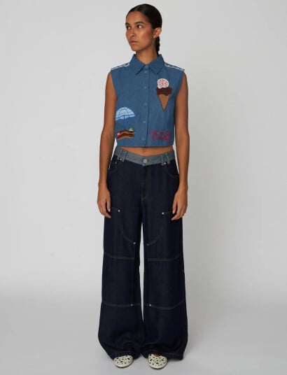 Stella Nova Out Of Office Embroidered Top   Blue   36