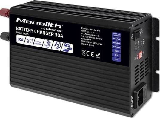 Qoltec Monolith Batterilader   30A LiFePO4 AGM GEL SLA