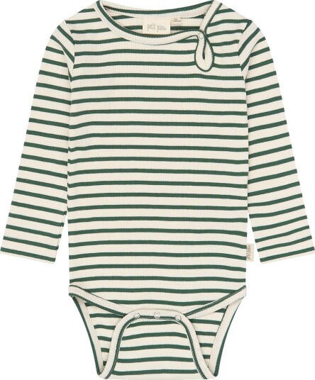 Petit Piao Body I/e PPSky Fotturer Green Striped Petit Piao 1½ år (86) Langermet Body Beige Grønn
