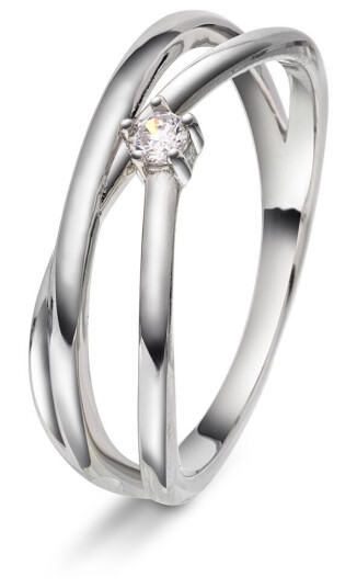 Pan Jewelry, Ring i 925 rhodinert sølv med hvit zirkonia, størrelse 60