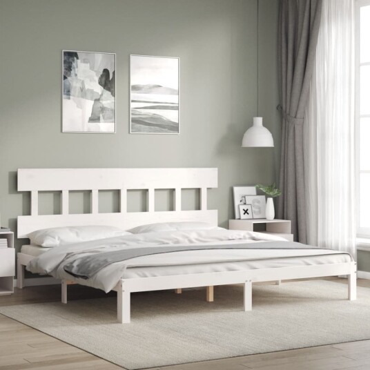 vidaXL Sengeramme med hodegavl hvit 200x200 cm heltre