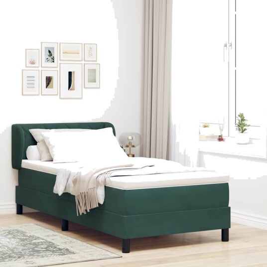 Box Spring Senge med Madrass Mørkegrønn 90x200 cm Fløyel