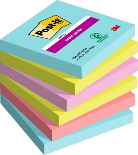 Post It 7100263206 Firkant Blå Grønn Rosa Papir 76 Mm 76 Mm 90 Ark