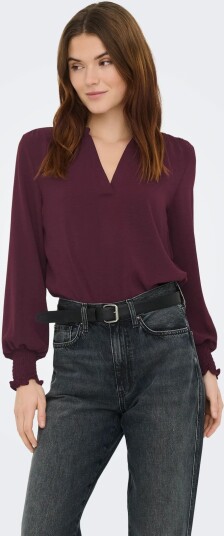 ONLY Onlmette V Neck Ls Smock Top Noos Wvn Burgundy L