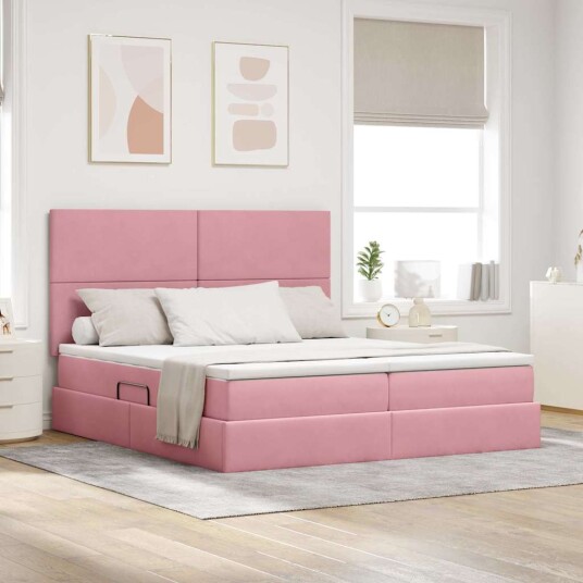 LED lagringseng med madrass Rosa 180 x 200 cm Fløyel