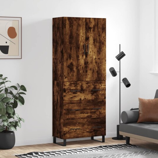 Highboard røkt eik 69,5x34x180 cm konstruert tre