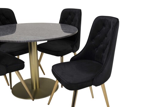 Venture Design Estelle & Velvet spisegruppe Svart/svart 4 st stoler & bord 106 cm