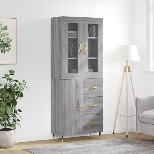 vidaXL Highboard grå sonoma 69,5x34x180 cm konstruert tre 8720845478773