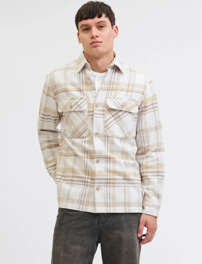 Jack & Jones Jprrayle Melange Check L/S Overshirt Sn - Cream - M Jack & Jones Jprrayle Melange Check L/S Overshirt Sn - Cream - M