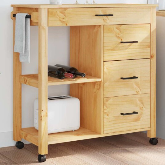 Kjøkkenvogn MONZA 84x40x90 cm heltre furu 376115 Kjøkkenvogn MONZA 84x40x90 cm heltre furu 376115