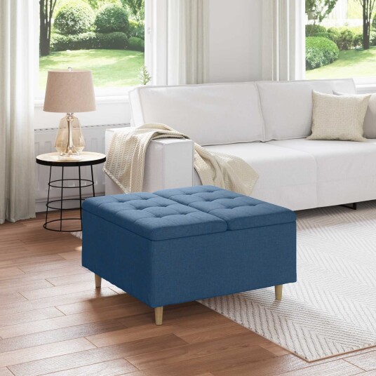 vidaXL Oppbevaringsottoman med pute Blå 80 x 80 x 45 cm stoff