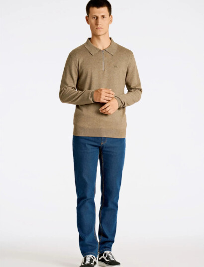 Lindbergh Ecovero L/S Zip Polo Brown S Lindbergh Ecovero L/S Zip Polo Brown S