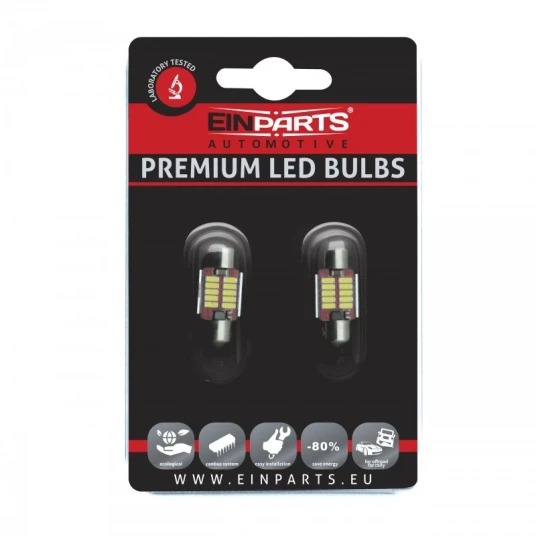 Einparts EPL48 LED C5W Pærer 31MM 10 SMD 4014 CANBUS 2 stk Einparts EPL48 LED C5W Pærer 31MM 10 SMD 4014 CANBUS 2 stk