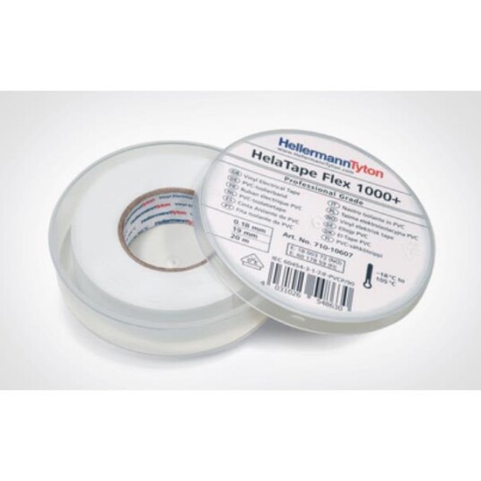 Hellermann Tyton HelaTape Flex 1000+ Elektrikerteip 19 mm x 20 m Hvit Maskintilbehør & forbruk