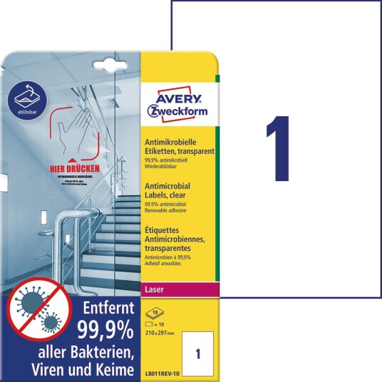 AVERY Antimikrobielle etiketter 210x297 transparent  10 