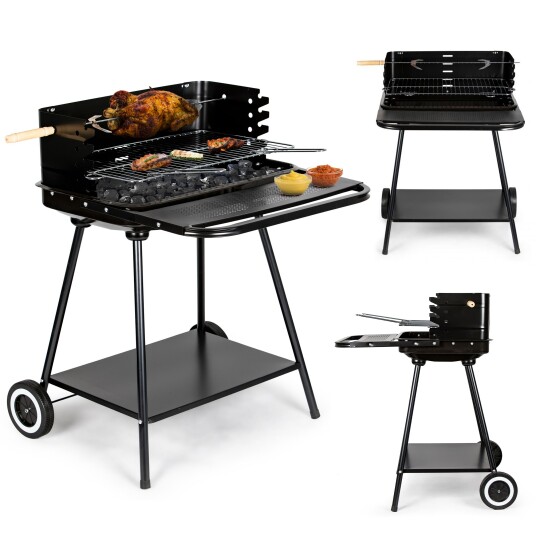 Grill hage med roterende og justerbar rist + to store hyller