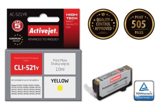 Activejet Ac-521Yr Høyt (Xl) Utbytte Fargestoffbasert Blekk 10 Ml 1 Stykker Enkeltpakke