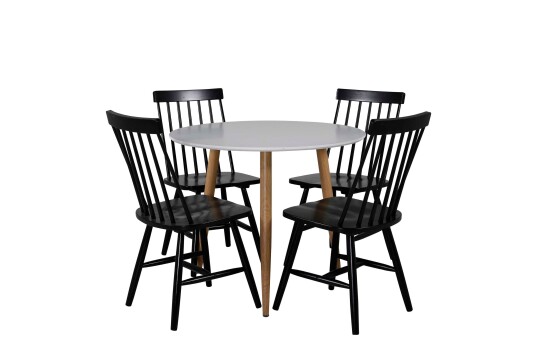 Venture Design Polar & Lönneberga spisegruppe Hvit/svart 4 st stoler & bord 90 cm