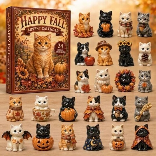 Halloween Katt Blind Box Adventskalender med 24 Luker og Akrylstativ