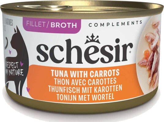 Schesir Våtfôr Complements I Buljong Tunfisk Med Gulrøtter 12 X 70 G
