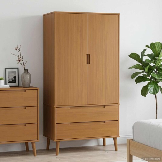 vidaXL Garderobeskap MOLDE Karamell 90 x 55 x 175 cm Heltre furu