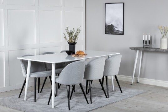 Venture Home Spisegruppe Yegua 180 cm inkl. 6 Luisa Stoler Hvit/Grå