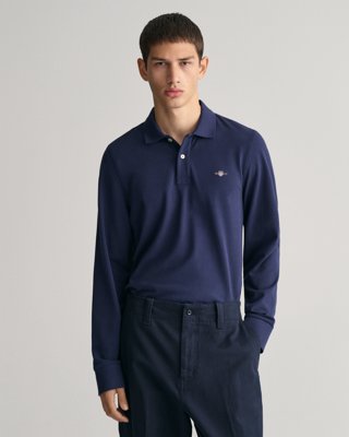 Klassisk piquéskjorte med lange ermer i regular fit EVENING BLUE L