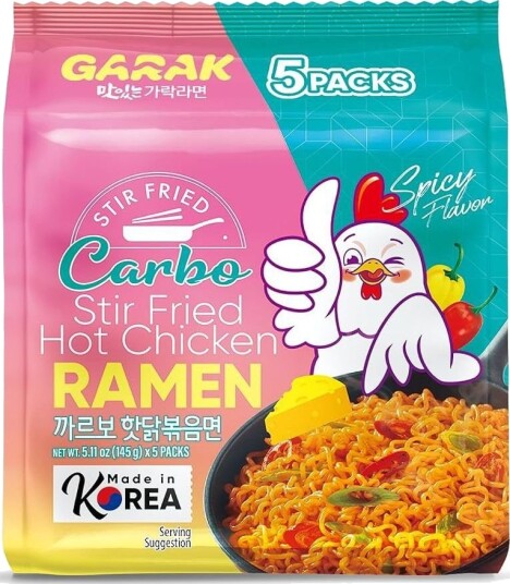 5 pack GARAK Carbo Hot Chicken Carbonara Flavor Stir fry Ramen 5x145 gram Korea Import 5 pack GARAK Carbo Hot Chicken Carbonara Flavor Stir fry Ramen 5x145 gram Korea Import