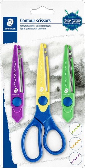 Staedtler Saks-Sett Konturer 3 Mønstre Designreise Staedtler OneSize Saks Blå Grønn Gul Lilla