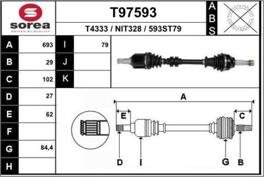 EAI T97593 Drivaksel EAI T97593 Drivaksel