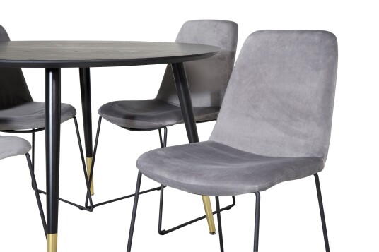 Venture Home Dipp Spisegruppe 115 cm Rund med 4 Muce Stoler Sort/Guld