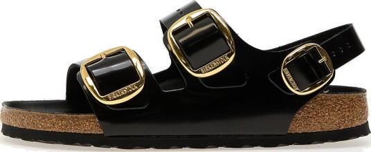 Joggesko Birkenstock Milano Big Buckle Natural Leather Patent High Shine Black EUR 36