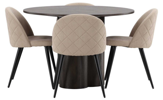 Venture Design Olivia & Velvet spisegruppe Beige/mokka 4 stoler & bord 110 cm