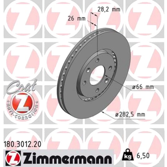 Bremseskive ZIMMERMANN 180.3012.20