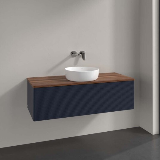 Villeroy & Boch Antao Servantskap med 1 skuff 120x50x36 cm m/lys Blå Matt/Valnøtt Villeroy & Boch Antao Servantskap med 1 skuff 120x50x36 cm m/lys Blå Matt/Valnøtt